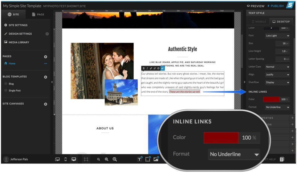 showit text editor update for photography websites