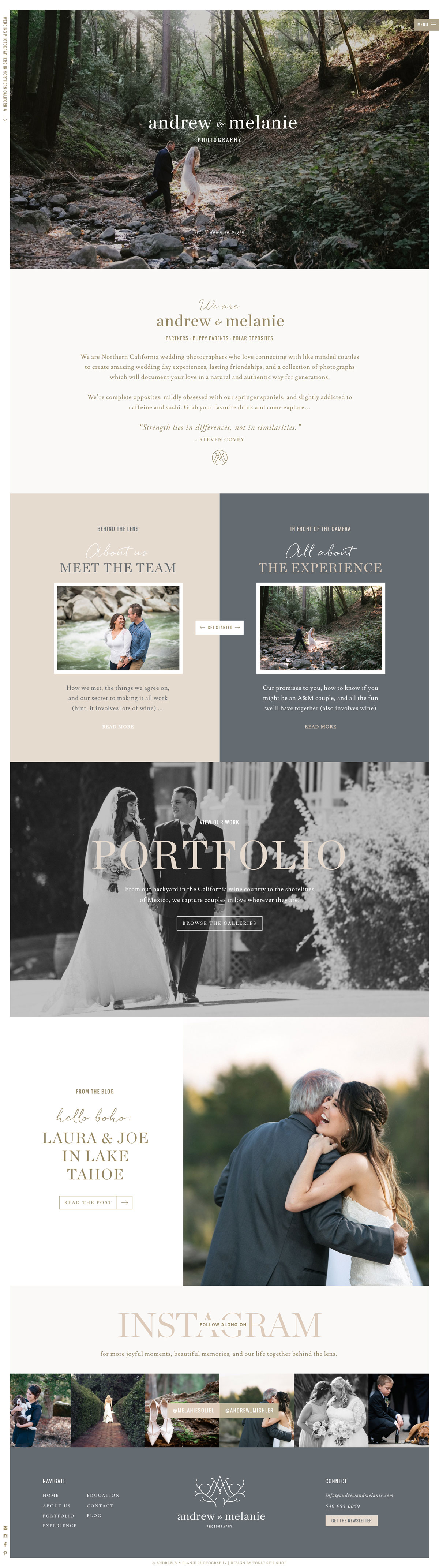 wedding photography website by Tonic Site Shop for Andrew and Melanie - Showit