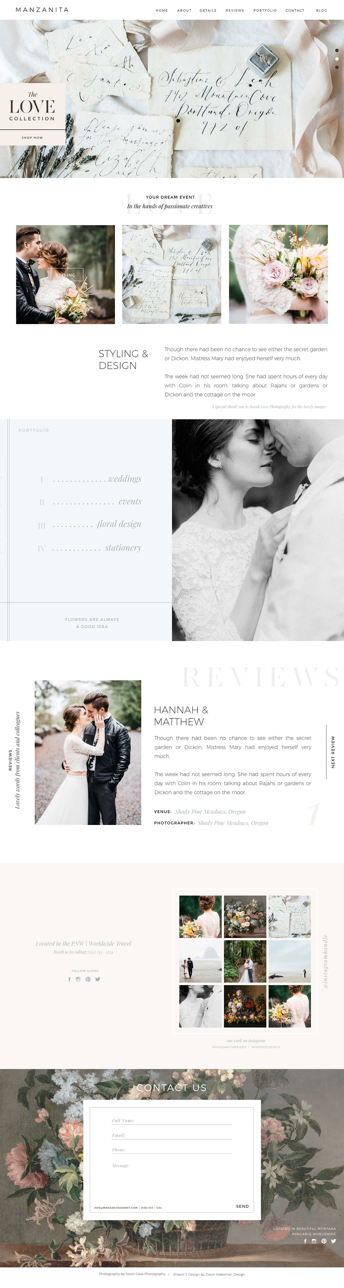  wedding professionals, stationers, artists, creative bloggers and photographer website. Design by Dawn Alderman for Showit