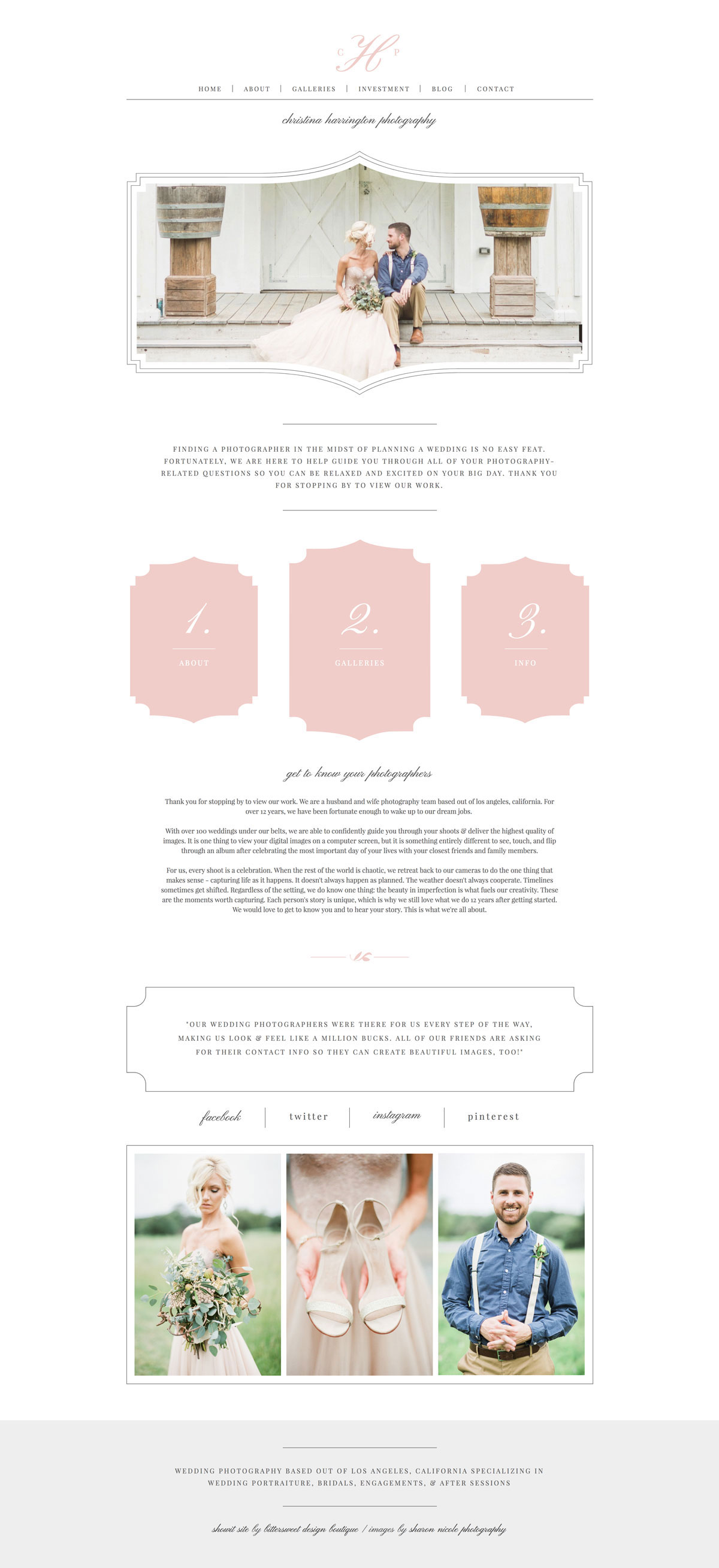 wedding photography website design for Showit
