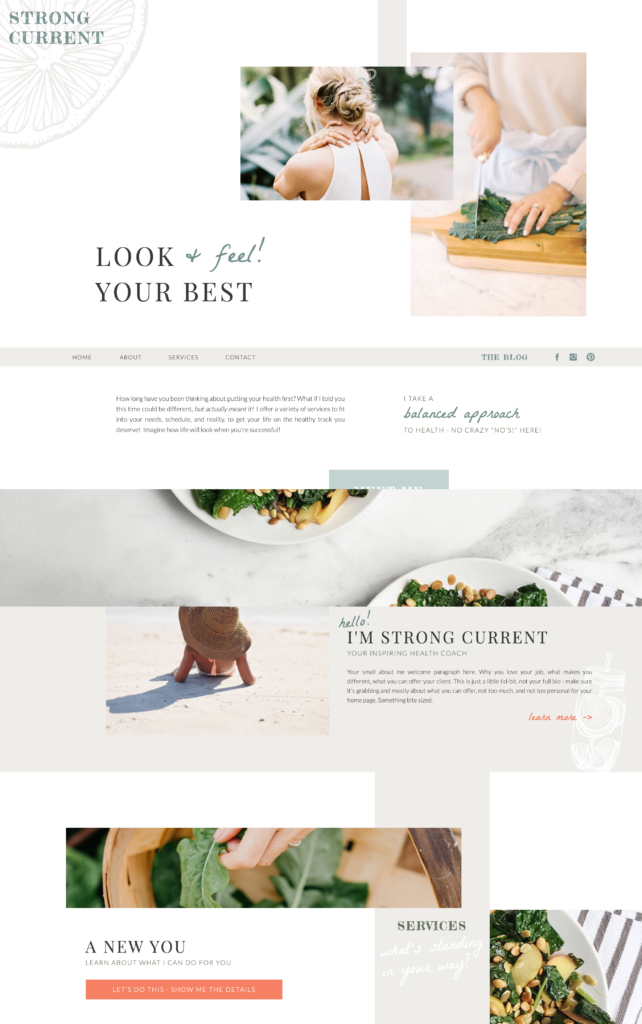 Website template for health and wellness coaches for Showit by Jen of Mesmerizing Moments