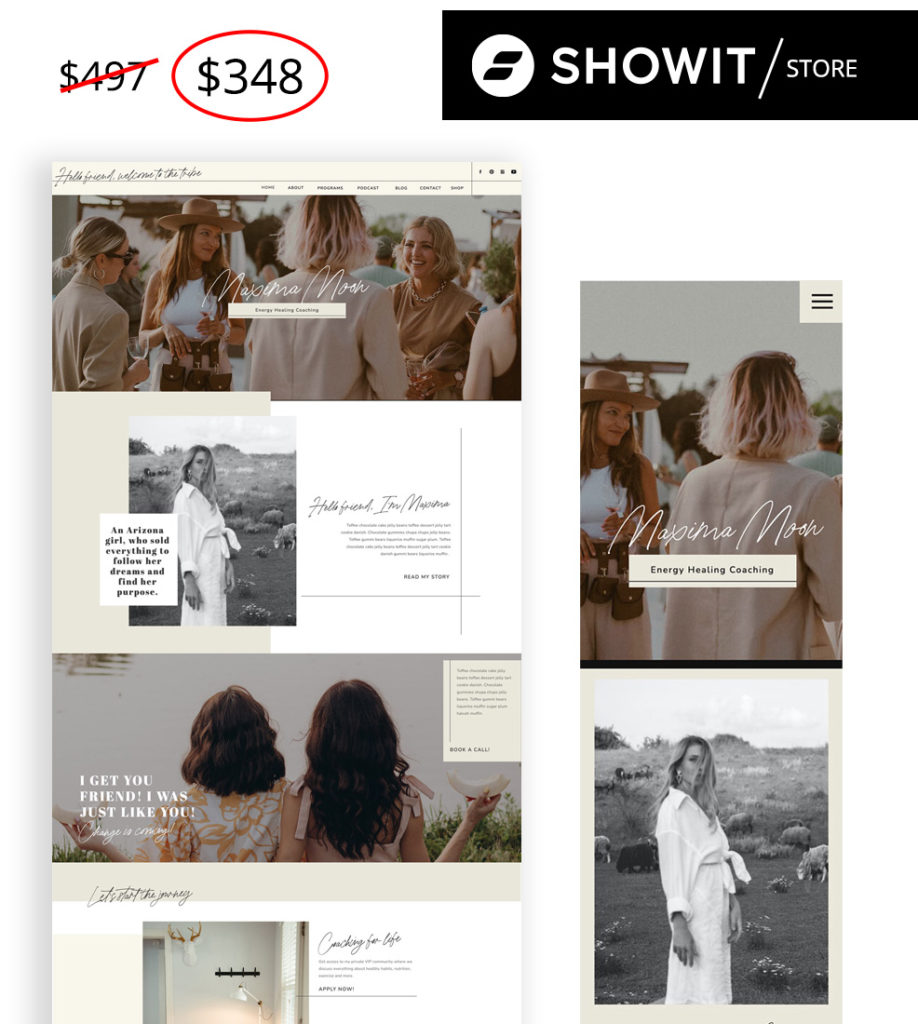 Maxima showit website template for podcasters with black friday sale pricing