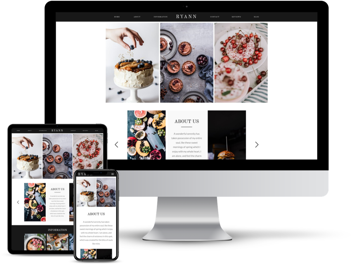 desktop, tablet, and mobile view of The Ryann  Showit template